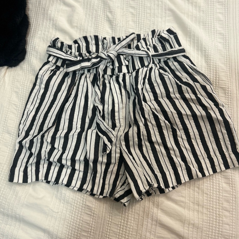 Dynamite Black and White Striped High Waist Shorts